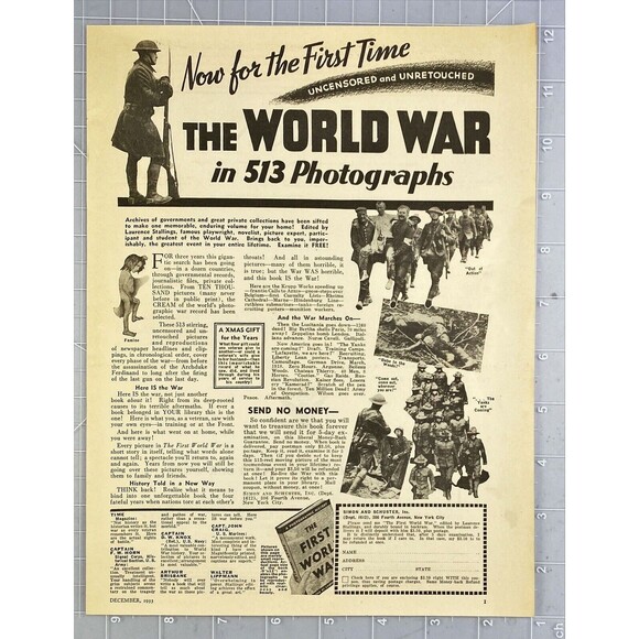 Simon and Schuster "Now: The World War in 513 Photographs" Vintage Print Ad 1933 - Picture 2 of 3